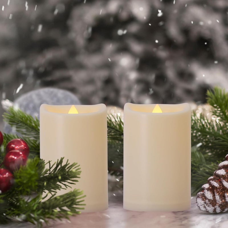 7LinRay Store Battery Operated Flickering Flameless Candles with Remote and Timers, 1000 Hours Waterproof Outdoor Indoor LED Pillar Flameless Candles,Ivory Plastic, D3 X H4, Set of 6 - Image 5